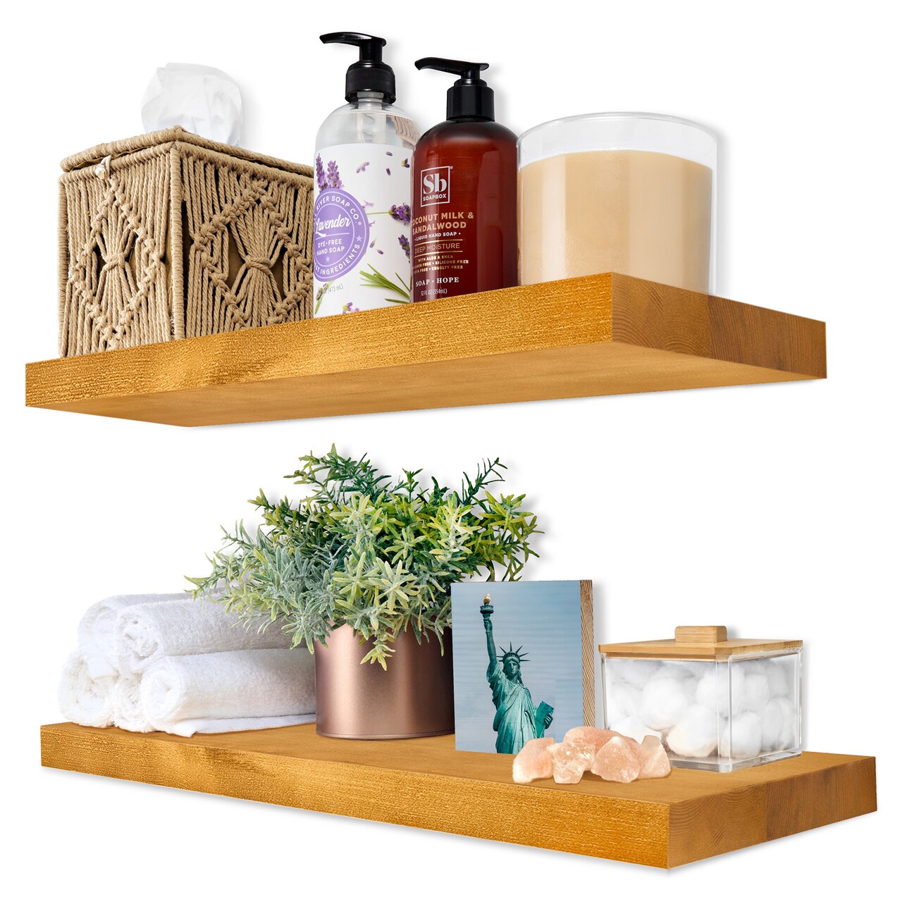 Sorbus Wood Floating Shelves for Wall - 16” Solid Wood Wall Shelves for Bathroom Decor, Books, Bedroom & Living Room - Set of 2 Black Wall Mounted Kitchen Shelves - Durable 100% Premium Solid Pine